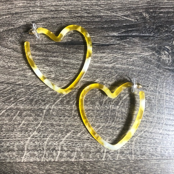 Acetate Heart Shaped Hoop Tortoise Earrings Yellow - Picture 2 of 6